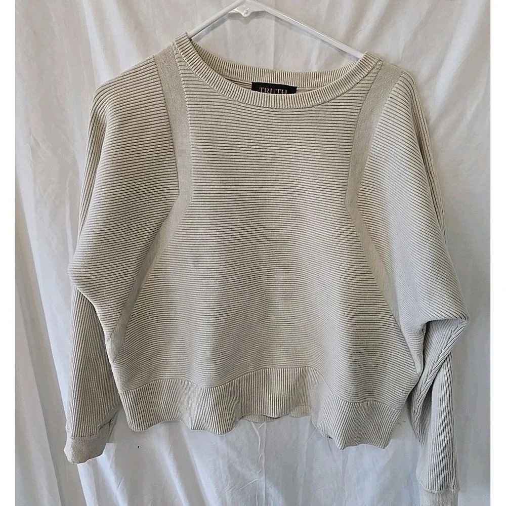 Truth by Republic Textured Waffle Knit Sweater Women's Size Large Ivory Pullover